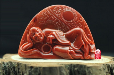 南红玉石雕刻摆件睡梦罗汉